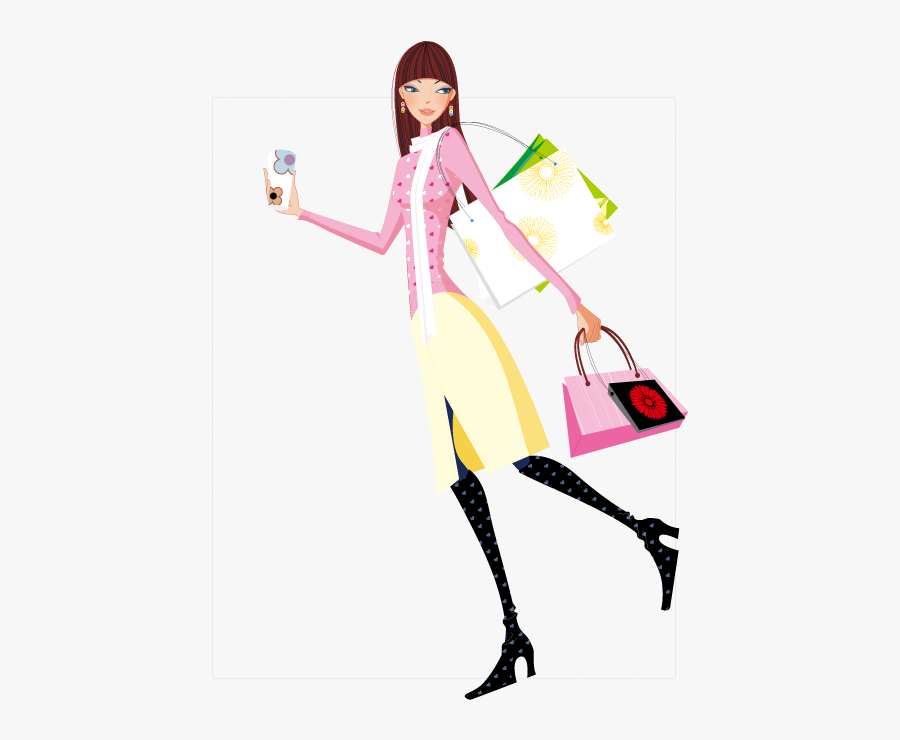 Happy Shopping Girl Vector Self-timer 595*842 Transprent - Happy Girl Vector Png, Transparent Clipart