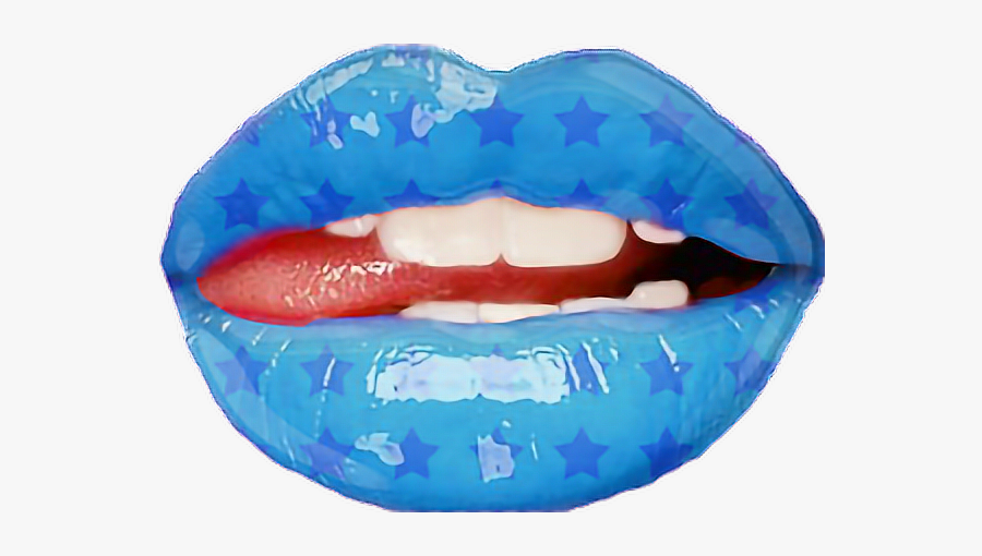 #blue #stars #lipgloss #tongue #lick #licking #teeth - Hot Lips, Transparent Clipart