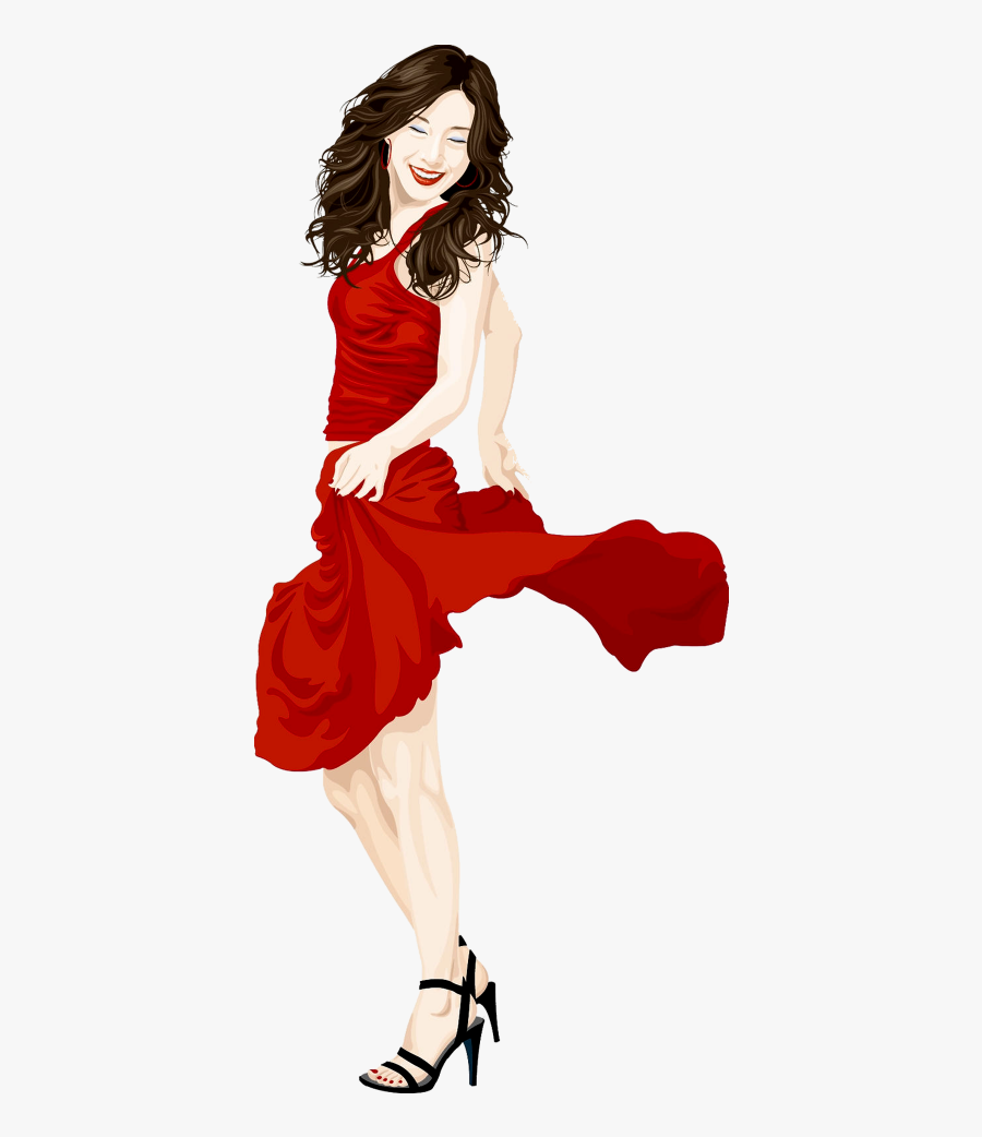 Glamour Lady In Red Dress Png Image Free Download Searchpng - Girl In Red Cartoon, Transparent Clipart