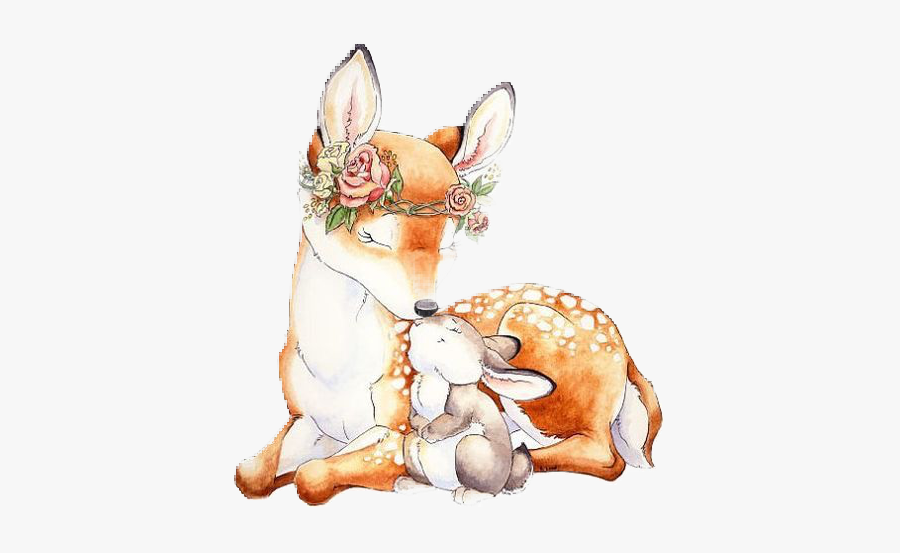 Fawn And Baby Girl Painting, Transparent Clipart