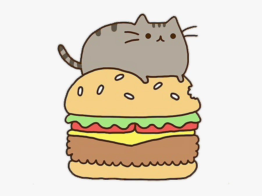 #hamburger #fastfood #kawaii #cat #food #ftestickers - Pusheen On Burger, Transparent Clipart