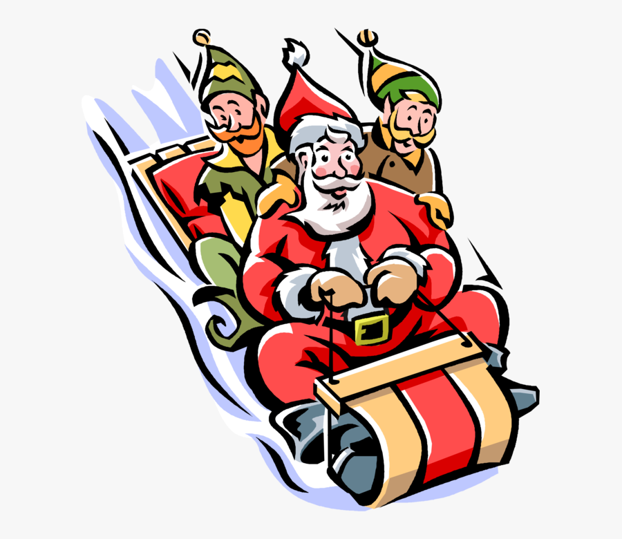 Santa Clipart Workshop - Santa With Two Elves Cartoon, Transparent Clipart