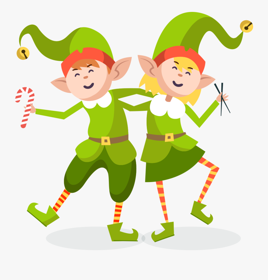 Two Christmas Elves Holding Each Other"s Shoulders - 12 Days Of Christmas Raffle, Transparent Clipart