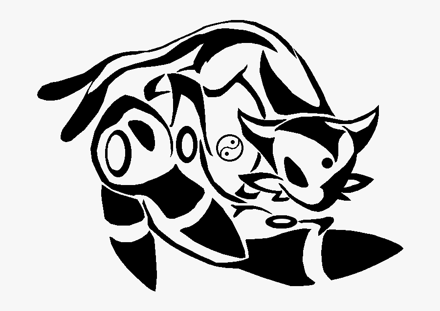 Black Tribal Cat Yin Yang Tattoo Design - Espeon Umbreon Yin Yang, Transparent Clipart