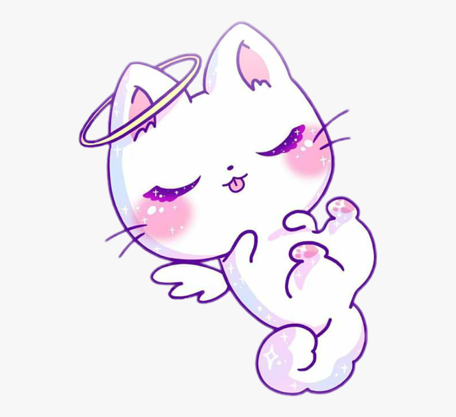 #cat #cute #kawaii #angel #white #purple #pink #sweet - Anime Cute Kawaii Cat, Transparent Clipart
