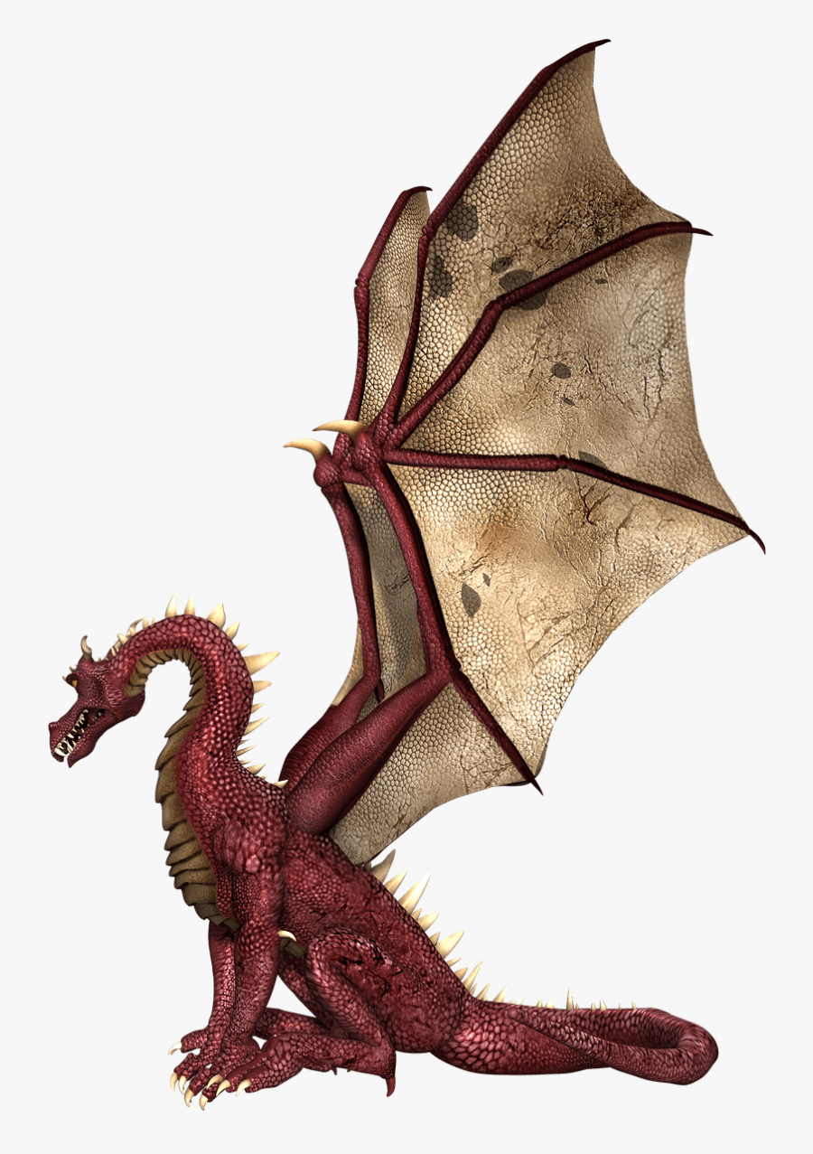 Dragon Red And Brown Wings Sitting - Dragon Wings, Transparent Clipart