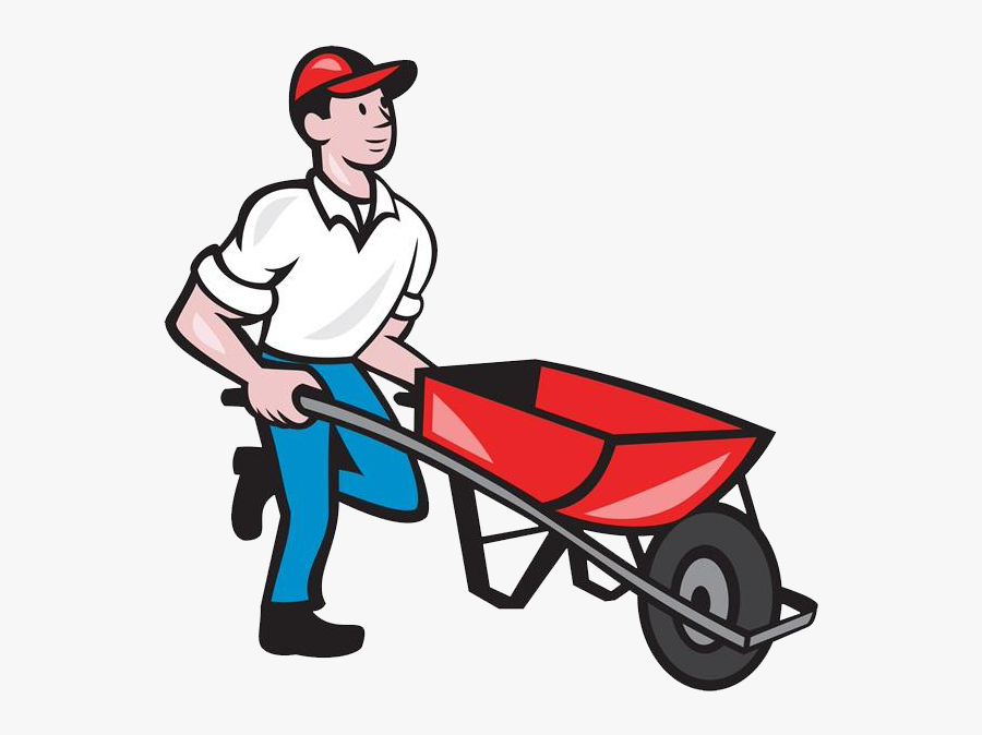 Clip Art Illustration Man On The - Man Pushing A Wheelbarrow, Transparent Clipart