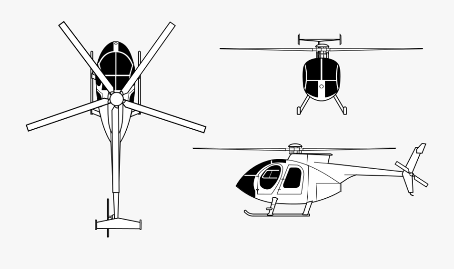 Drawn Helicopter Realistic - Mh6 Little Bird Blueprint, Transparent Clipart