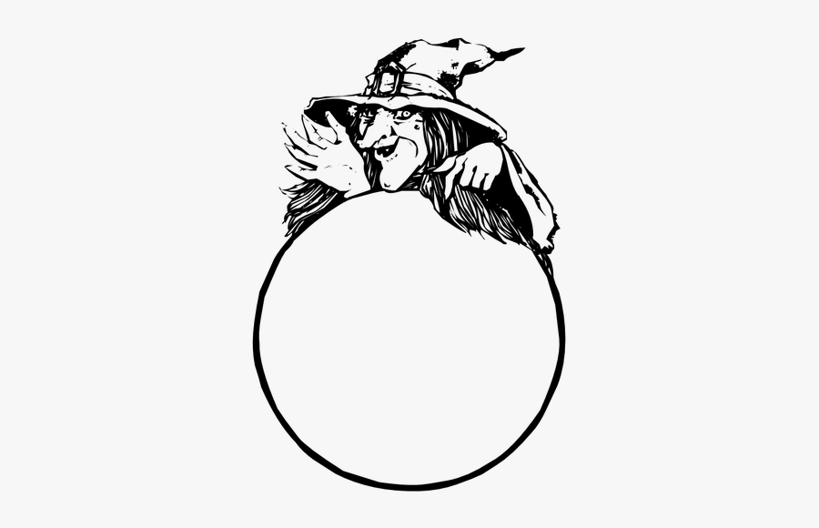 Witch With Crystal Ball Vector Illustration - Witch Theme Halloween Party Invitations, Transparent Clipart