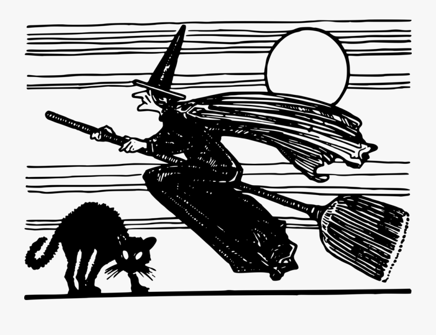Classic Flying Witch - Drawing Of Flying Witch, Transparent Clipart