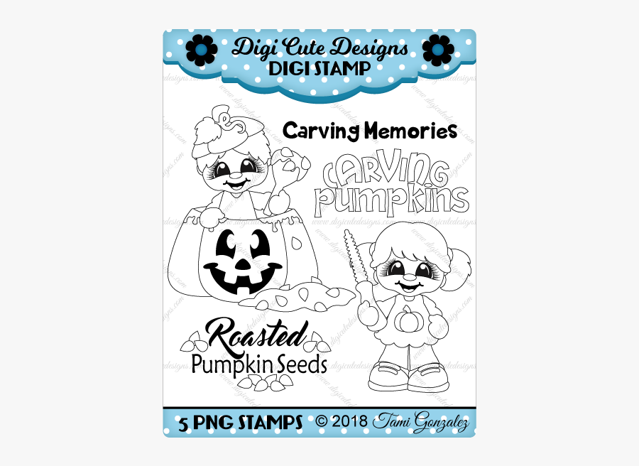 Carving Pumpkins Digi Stamp-halloween, Fall, Autumn,, Transparent Clipart