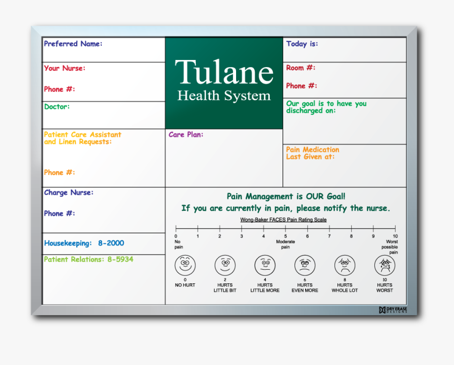 Tulane Medical Center Patient - Patient Room Communication Boards, Transparent Clipart