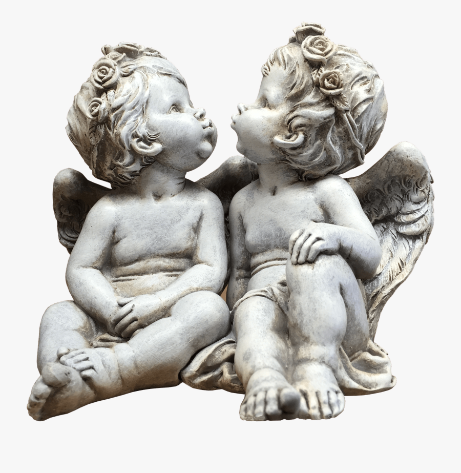 Pair Of Cherub Angels - Twin Angel Baby Statue, Transparent Clipart