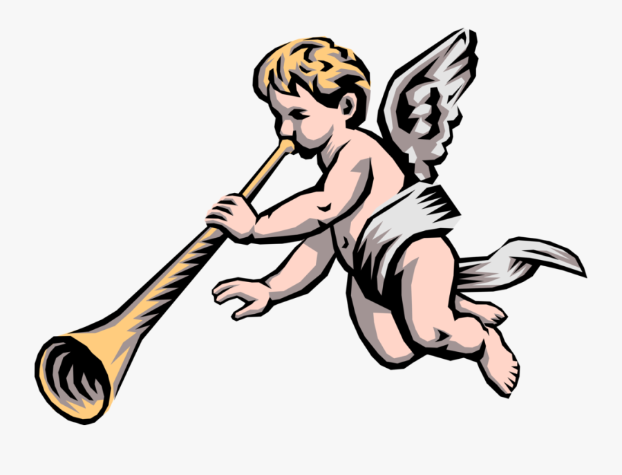 Vector Illustration Of Angelic Spiritual Cherub Angel - Baby Angel With Trumpet, Transparent Clipart