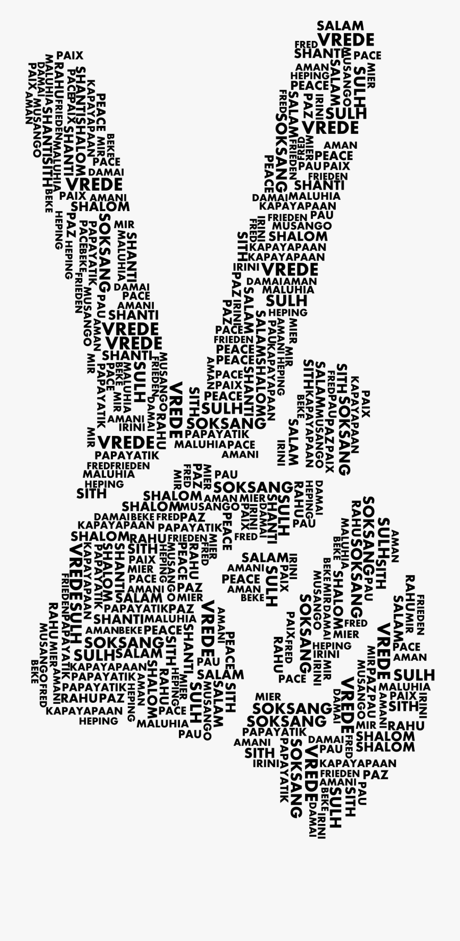 Peace Hand Sign Smoothed Word Cloud Black Clip Arts - Peace Sign Hand With Words, Transparent Clipart