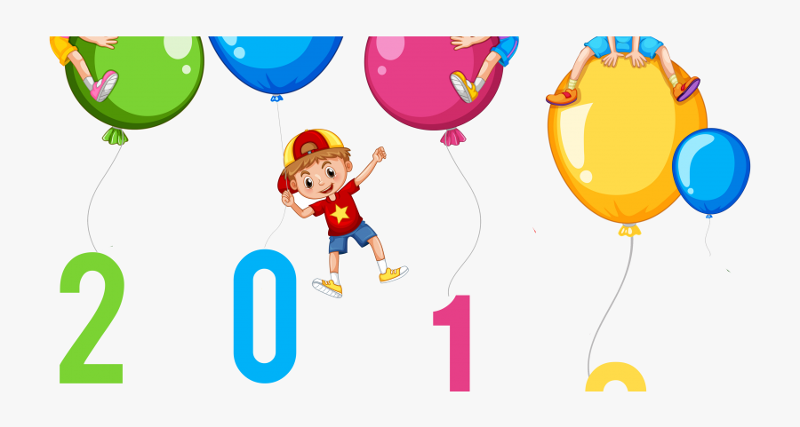 Happy New Year 2018 Kids With Balloons Clip Art Image - Three Kids Clipart, Transparent Clipart