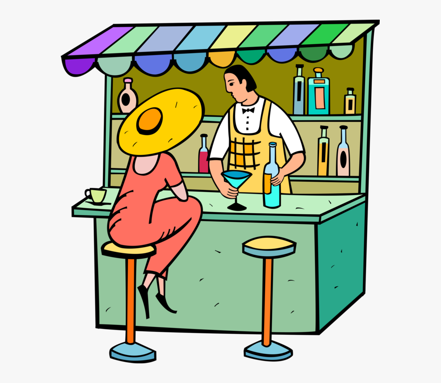 Vector Illustration Of Barroom Bartender Serves Alcohol - Cartoon, Transparent Clipart