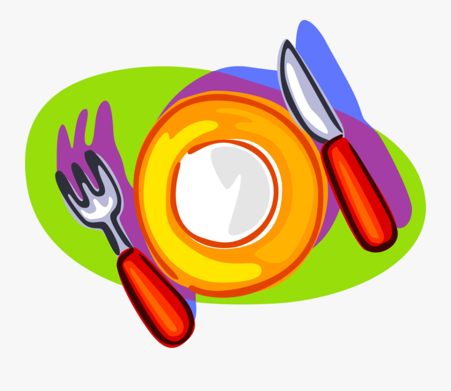 Vector Illustration Of Table Place Setting With Plate, - Clipart Plate With Fork And Knife, Transparent Clipart