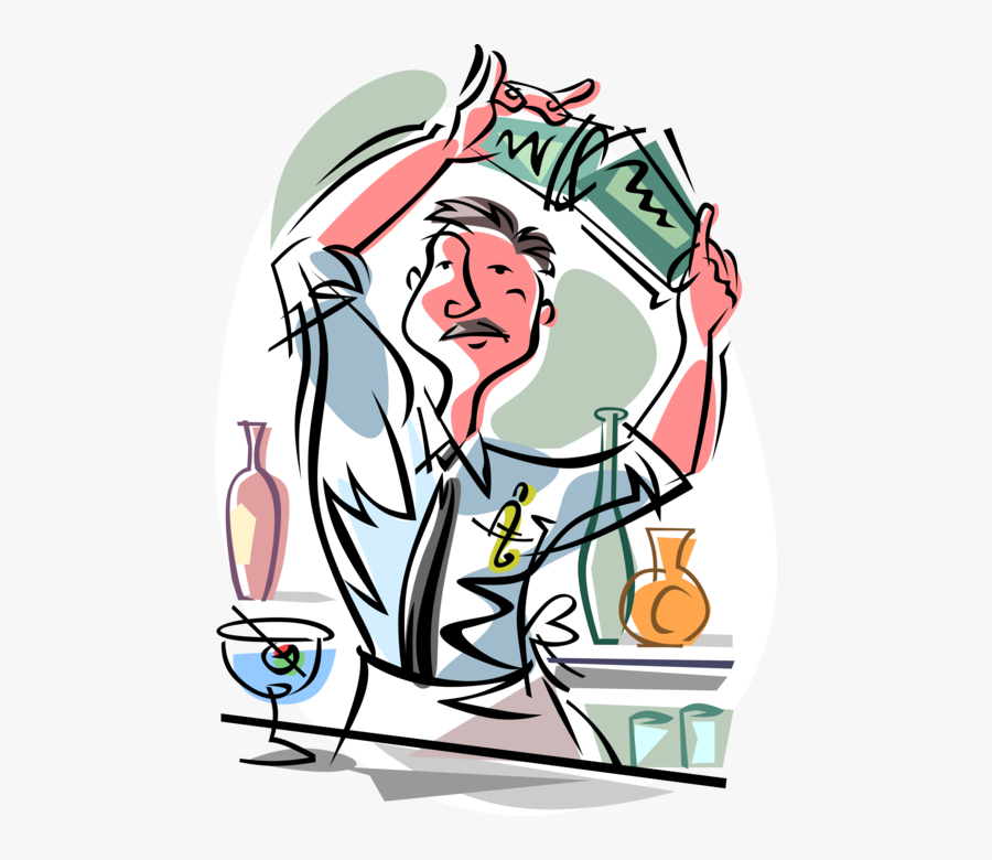 Vector Illustration Of Barroom Bartender Serves Alcohol - Bartender Cartoons, Transparent Clipart