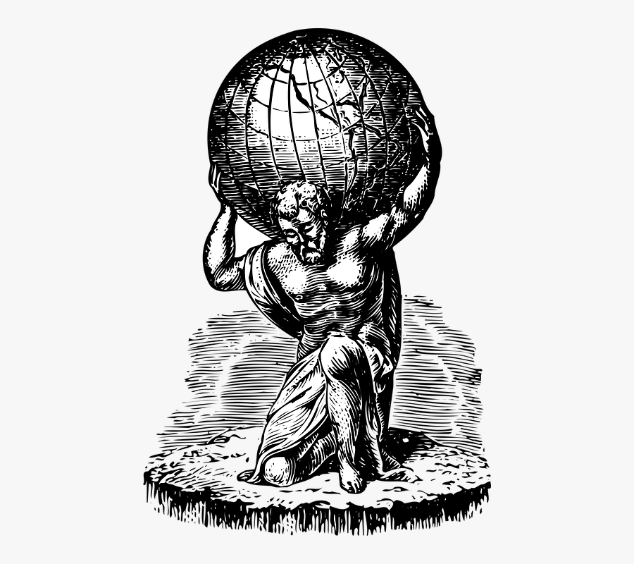 Atlas, World, Engraving, Retro - Atlas Greek Mythology, Transparent Clipart