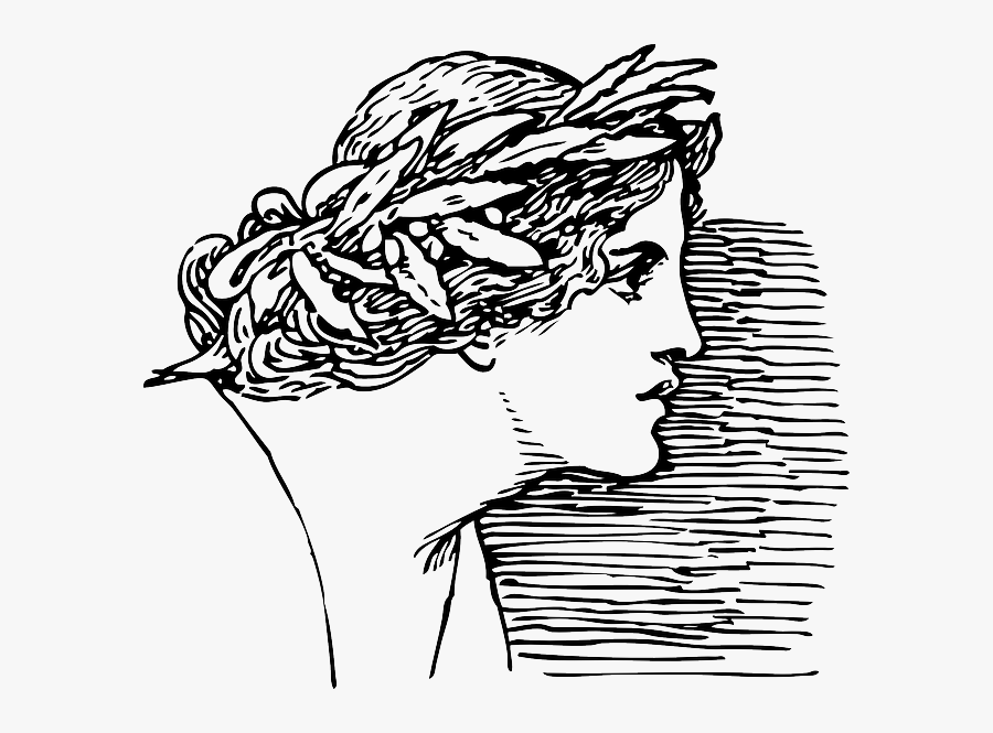 Greek Woman Wearing Laurel Wreath - Ancient Greece Art Drawing, Transparent Clipart