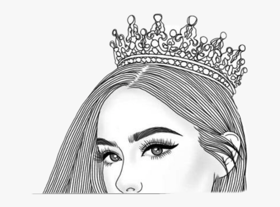 #outlines #girl #tumblr #crown #queens #yass #slay - Black And White Girl With Crown, Transparent Clipart
