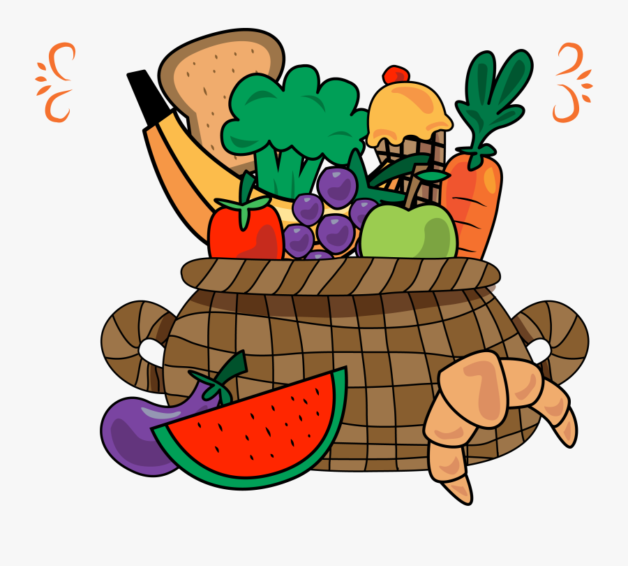 Fruit Vegetable Basket - Cartoon Fruits And Vegetables In A Basket, Transparent Clipart