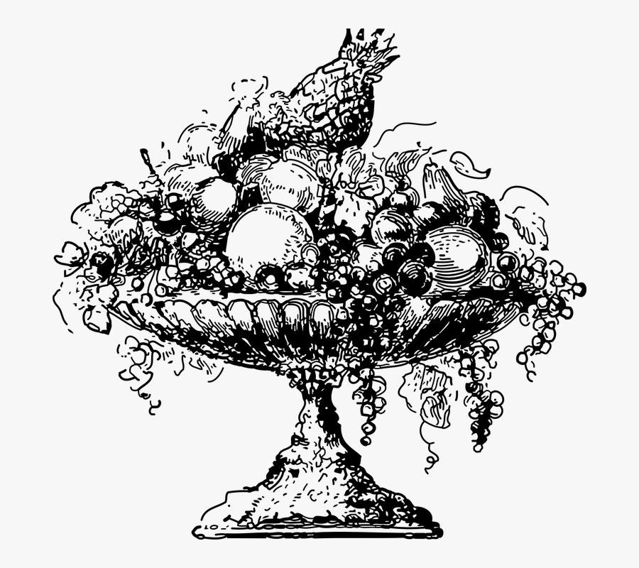 Fruits, Fruit Basket, Bowl - Fruits Bowl Clipart Black And White, Transparent Clipart