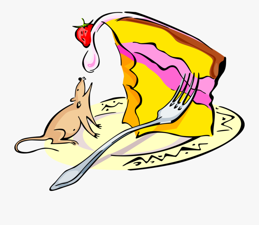 Vector Illustration Of Cheesecake With Fork And Rodent - Käsekuchen Clipart, Transparent Clipart