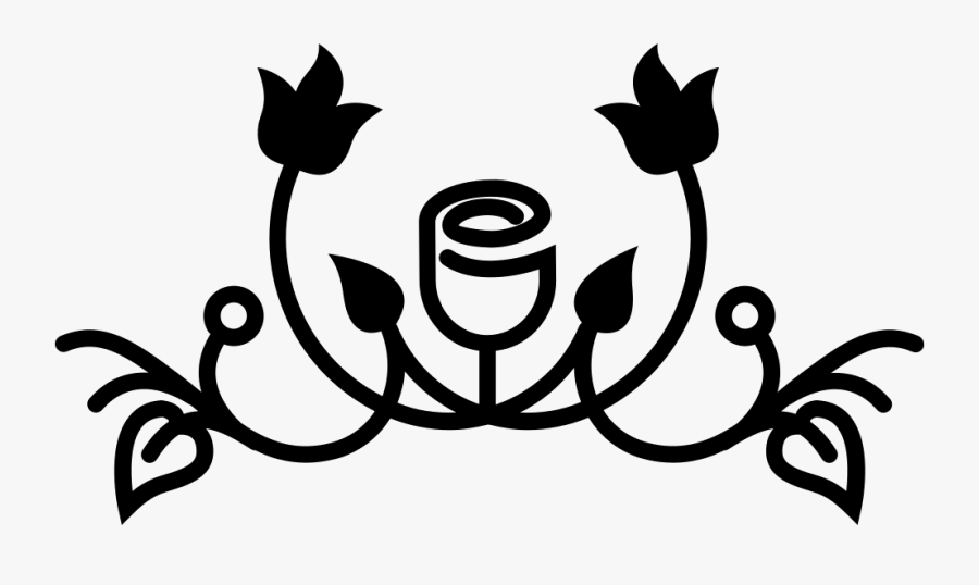 Rose Outline Variant With Leaves And Vines Design - Ornamental Icon, Transparent Clipart
