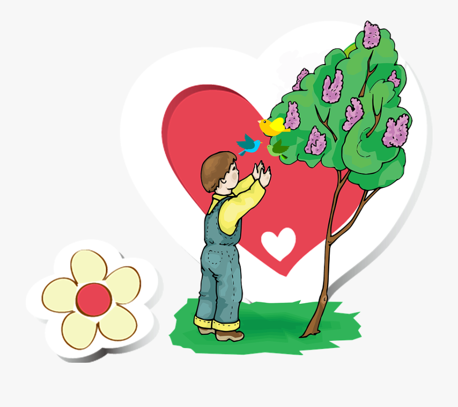 Boy, Childhood, Child, Joke, Fun, Birds, Garden - Cartoon, Transparent Clipart