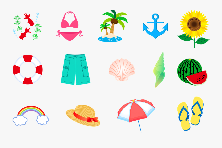 Summer Swimsuit, Hat, Island, Rainbow, Seashell - Traje De Baño Png, Transparent Clipart