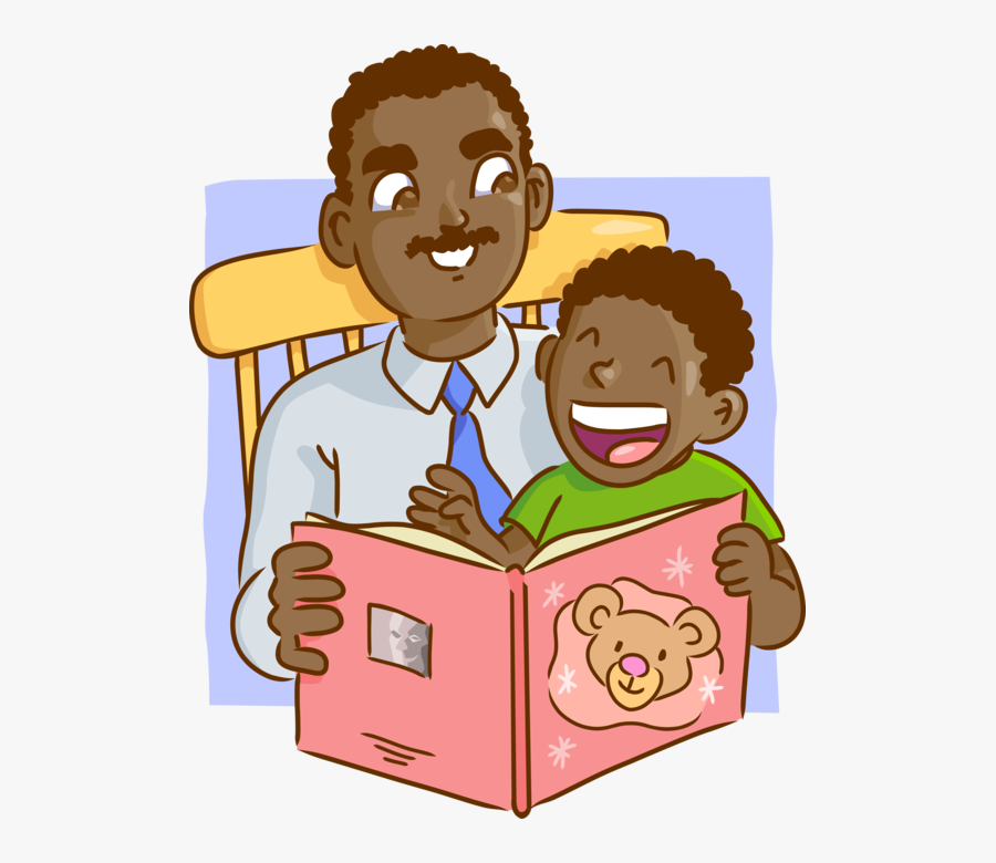 Vector Illustration Of Father And Son Learning To Read - Papa And Son Clipart, Transparent Clipart