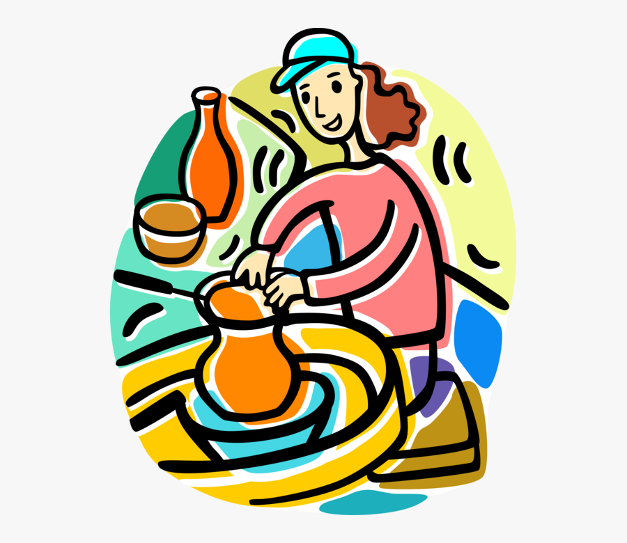 Vector Illustration Of Potter Turns Pottery On Potter"s - Pottery Making Illustration, Transparent Clipart