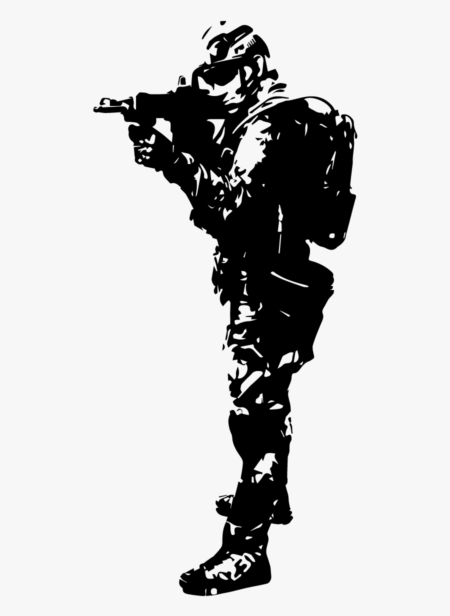 Soldier Aimed Rifle Silhouette Vector Graphic Clip - Illustration, Transparent Clipart