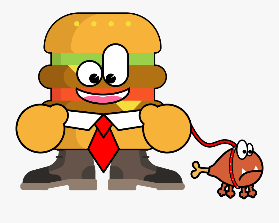 A Cartoon Version Of A Hamburger And Turkey Leg Looking - Cartoon, Transparent Clipart