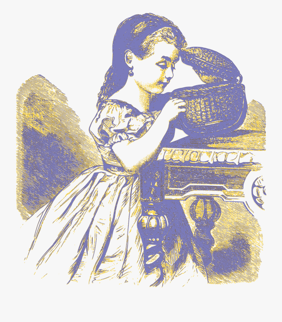 Curious Girl 05 Clip Arts - Girl With A Basket Drawing, Transparent Clipart