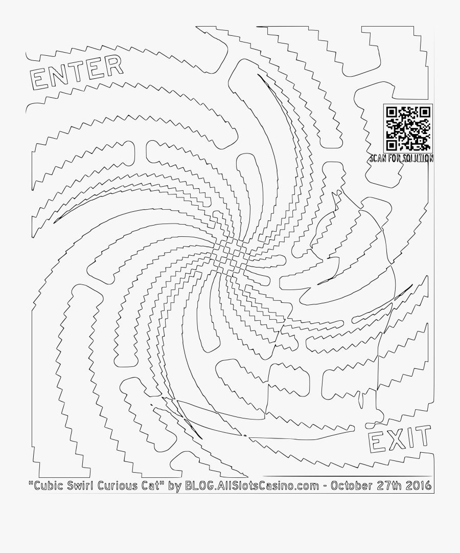 Cubic Swirl Curious Cat Maze Coloring Clip Arts - Line Art, Transparent Clipart