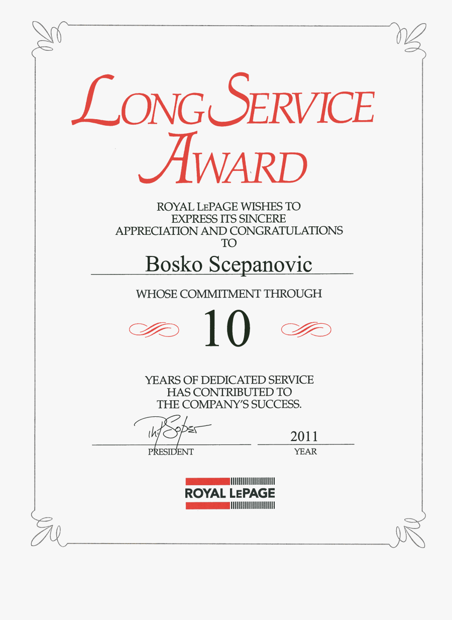 Clip Art Service Awards Certificates Template - Royal Lepage, Transparent Clipart