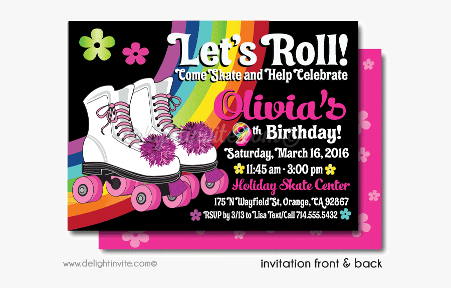 Roller Skating Free Birthday Invitation, Transparent Clipart
