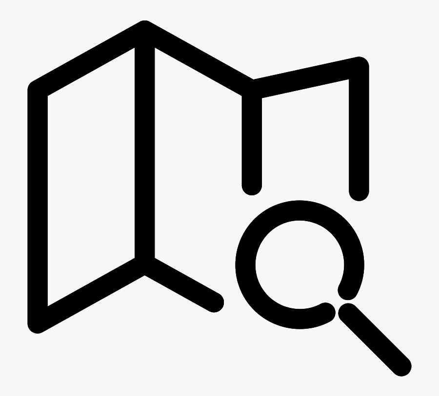 Folding Paper Map With Small Magnifying Glass Icon - Vector Graphics, Transparent Clipart