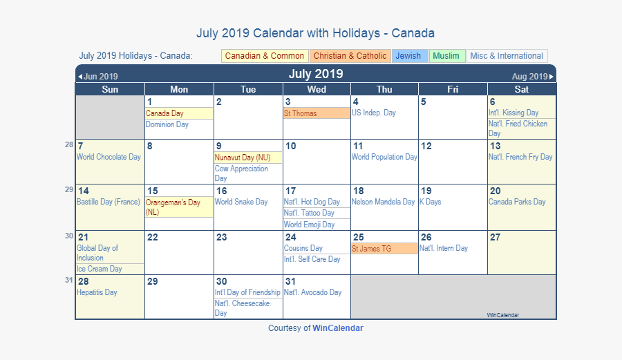July 2019 Calendar With Holidays Canada - Holiday October 2019 Calendar, Transparent Clipart