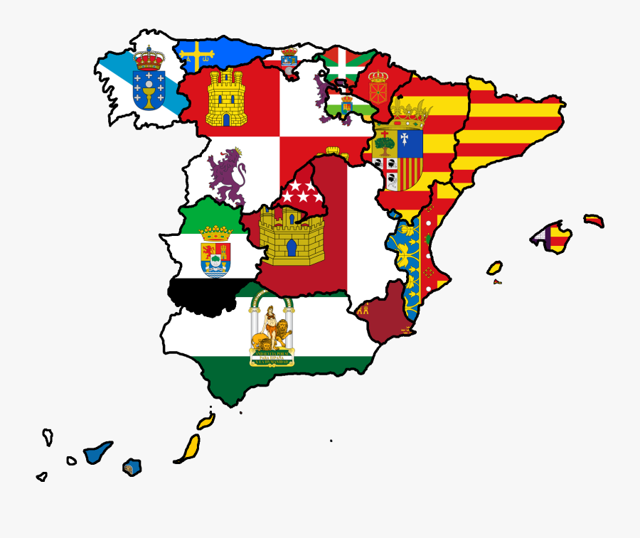 Transparent Spanish Flag Png - Regions Of Spain Flag Map, Transparent Clipart