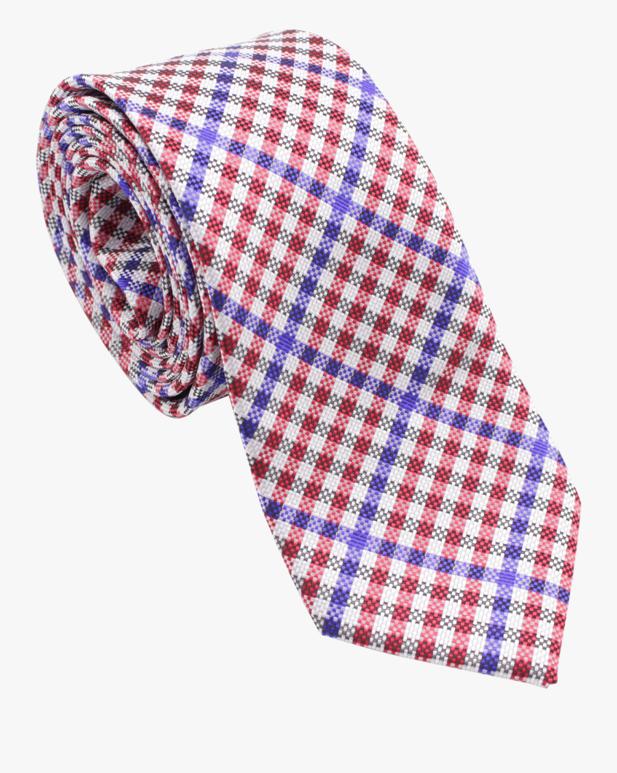 Red, White, And Blue Gingham Patterned Long Necktie - Black And Silver Houndstooth Tie, Transparent Clipart