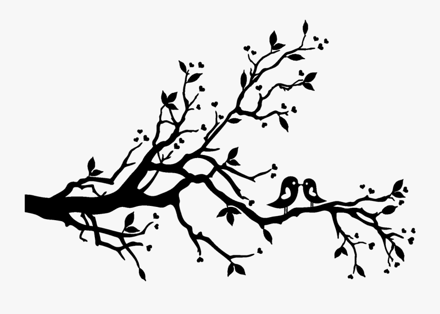 Lovebird Tree Branch Clip Art - Black And White Tree Branch, Transparent Clipart