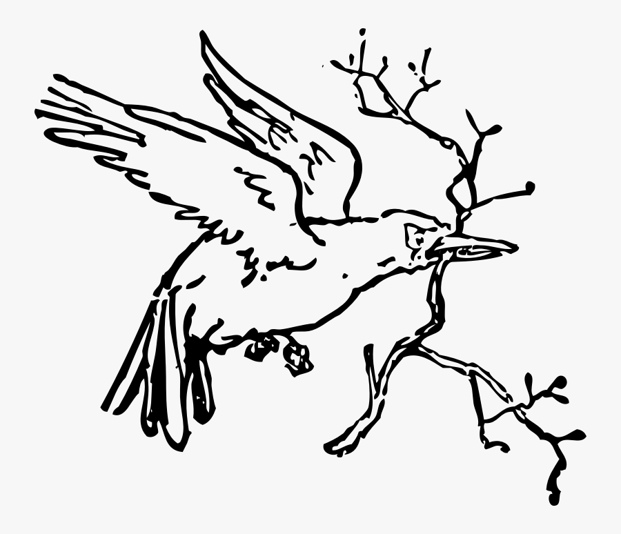 Free Vector Outline Carrying A Branch Clip Art - นก ขาว ดำ, Transparent Clipart