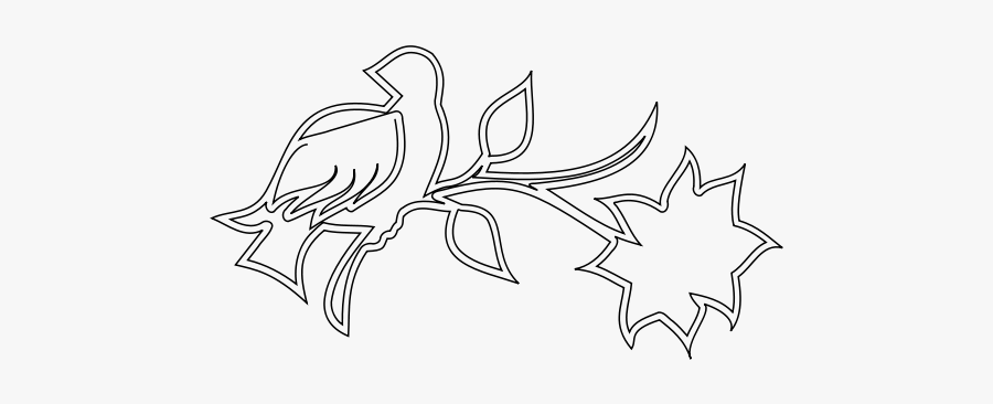 Bird On A Branch - Line Art, Transparent Clipart