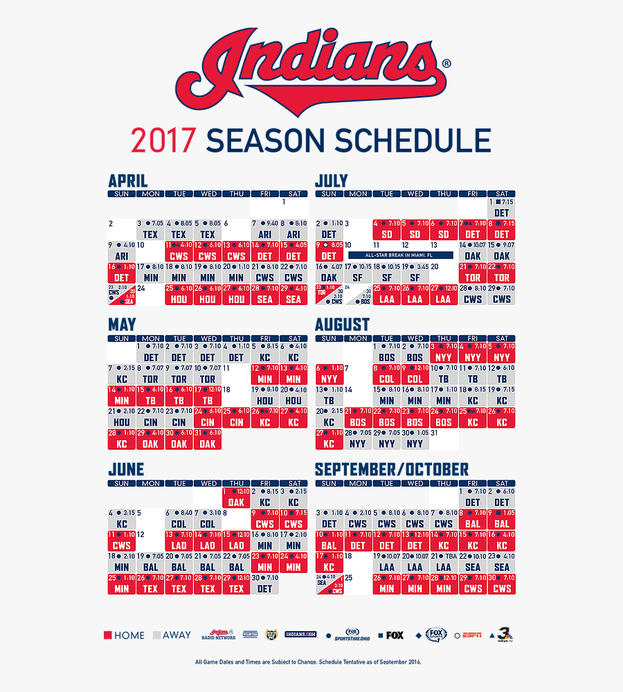 2017 Cleveland Indians Schedule - Indians Game Schedule 2019, Transparent Clipart