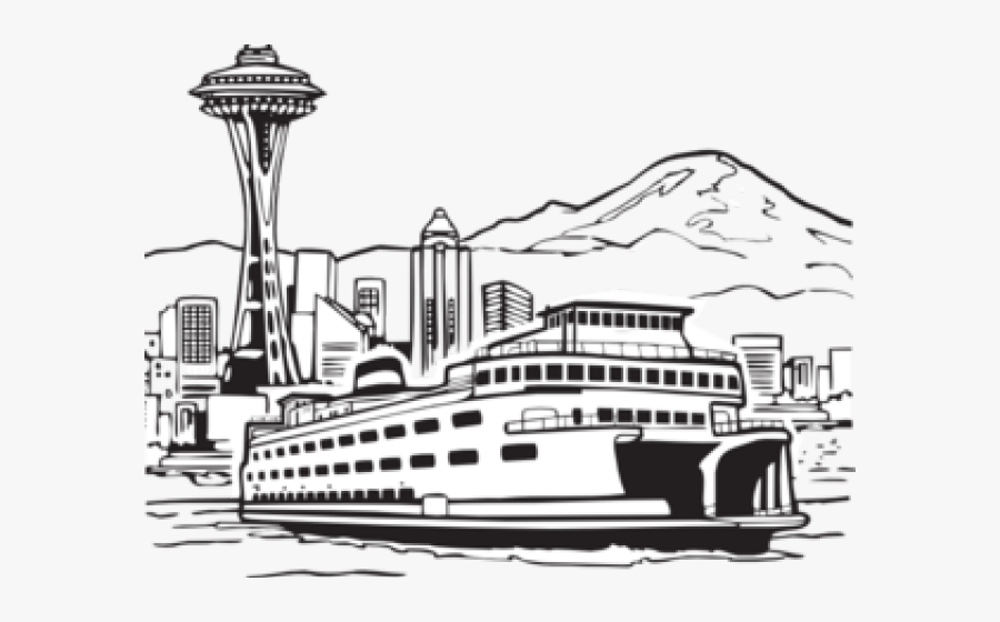 ferry coloring needle space boat clipart seattle silhouette clip transparent clipartkey library