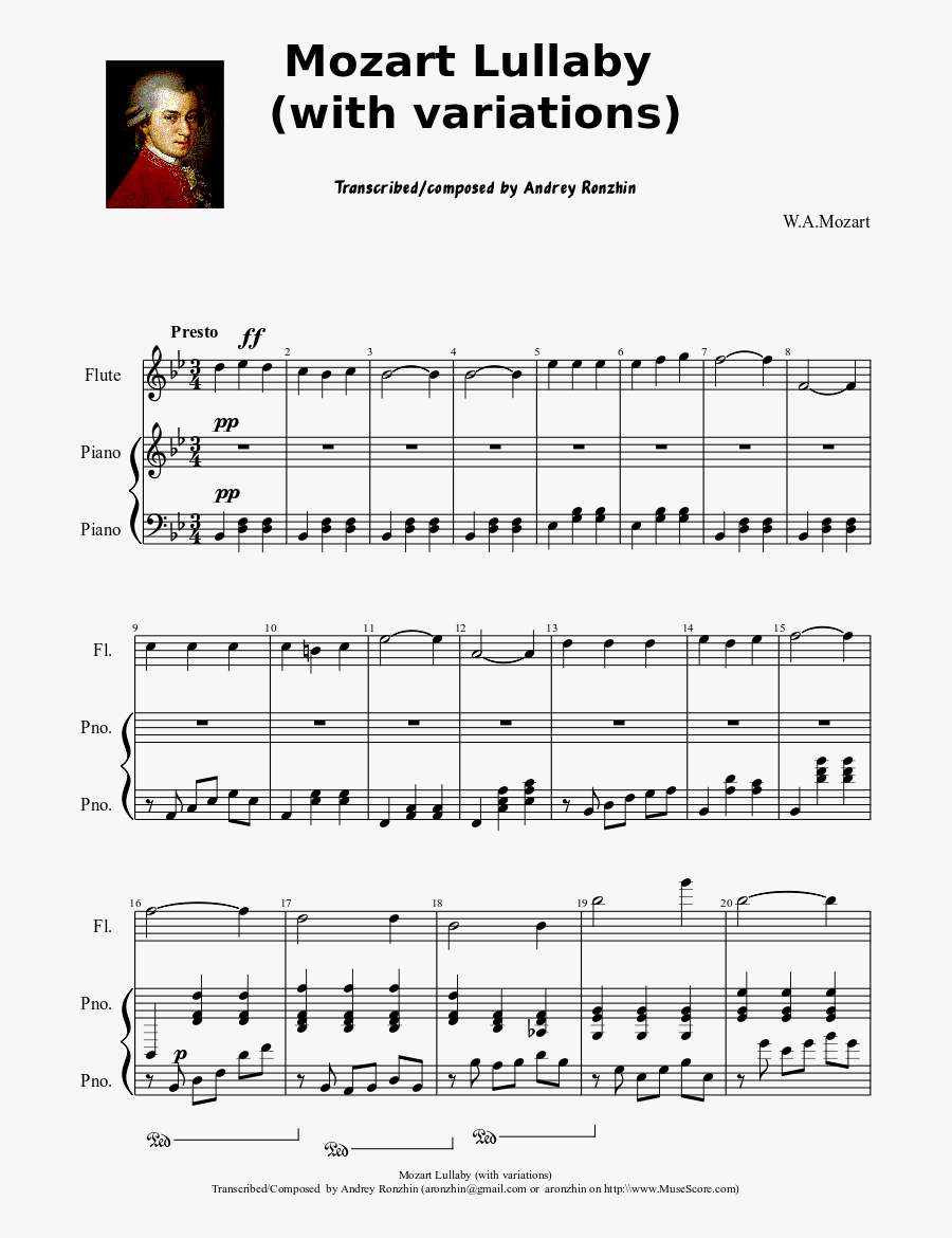 Sheet Music , Png Download - Lullaby Mozart Sheet Music Piano, Transparent Clipart